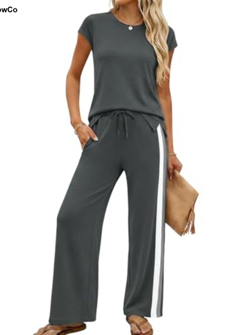 Women's 2 Piece Travel Outfit Set Straight Leg Pants Top Casual Lounge